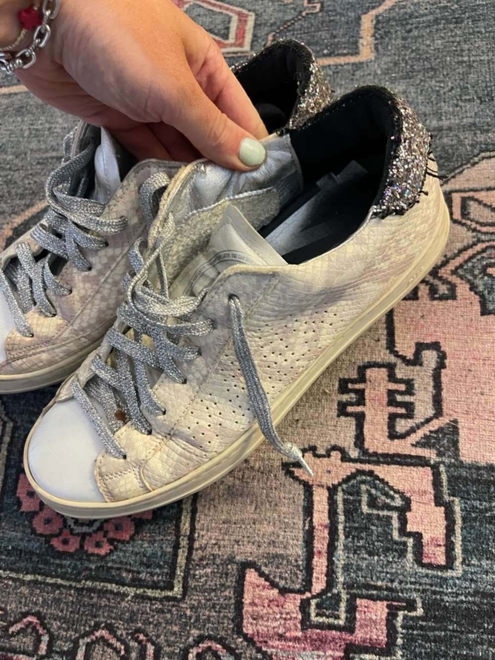 P448 Metallic Silver Python-Texture Sneakers - Picture 2 of 6
